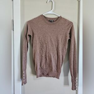 Fashion nova small New tan beige nuetral long sleeve pearl long crop sweater top